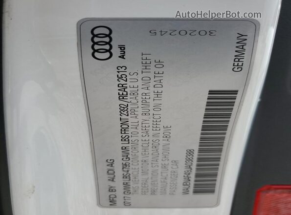 WAUENAF49JA038388 2018 AUDI OTHER White 