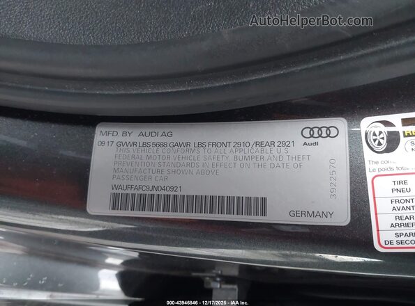 WAUFFAFC9JN040921 2018 AUDI S6 Серый Вид подкапотного пространства