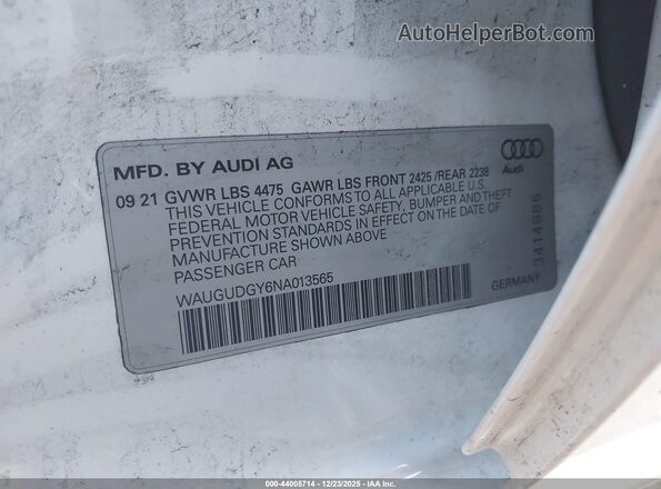 WAUGUDGY6NA013565 2022 AUDI OTHER Gray ძრავის განყოფილების ხედი