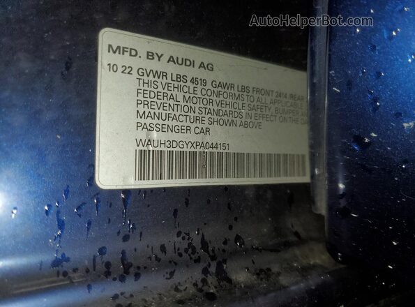 WAUH3DGYXPA044151 2023 AUDI S3 Blue VIN sticker view