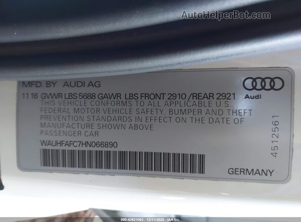 WAUHFAFC7HN066890 2017 AUDI S6 White Widok komory silnika