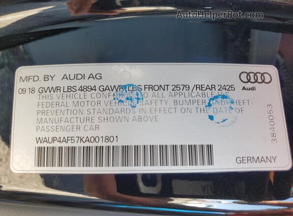 WAUP4AF57KA001801 2019 AUDI S5 Blue Շարժիչի բաժամունքի տեսք
