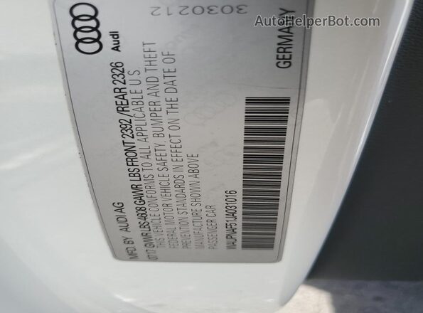 WAUPNAF51JA031016 2018 AUDI OTHER White 