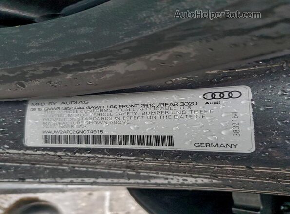 WAUW2AFC2GN074915 2016 AUDI S7 Gray Вид наклейки з VIN-кодом
