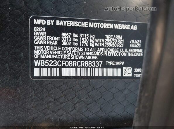 WB523CF08RCR88337 2024 BMW IX White Vista del compartimento del motor