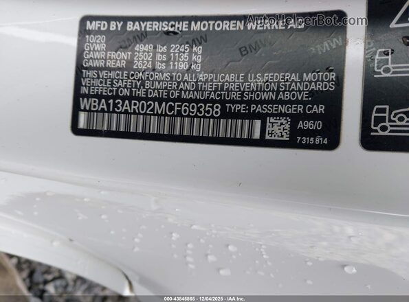 WBA13AR02MCF69358 2021 BMW M4 White ძრავის განყოფილების ხედი