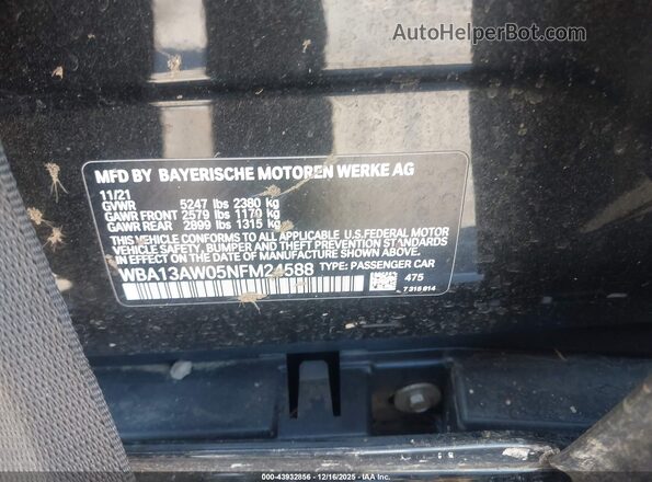 WBA13AW05NFM24588 2022 BMW OTHER Black Вид підкапотного простору