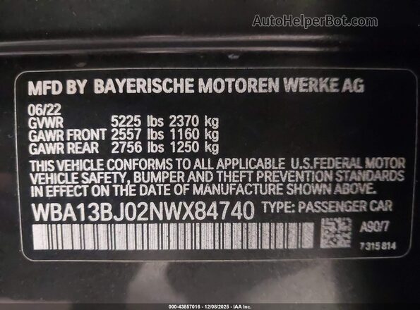 WBA13BJ02NWX84740 2022 BMW 5 SERIES Gray Շարժիչի բաժամունքի տեսք