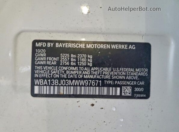 WBA13BJ03MWW97671 2021 BMW 5 SERIES White Engine compartment view
