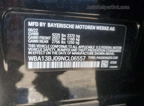 WBA13BJ09NCL06557 2022 BMW 5 SERIES Black Widok naklejki z numerem VIN