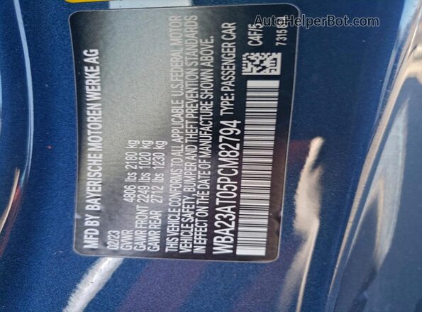 WBA23AT05PCM82794 2023 BMW 4 SERIES Gray VIN կոդի պիտակի տեսք
