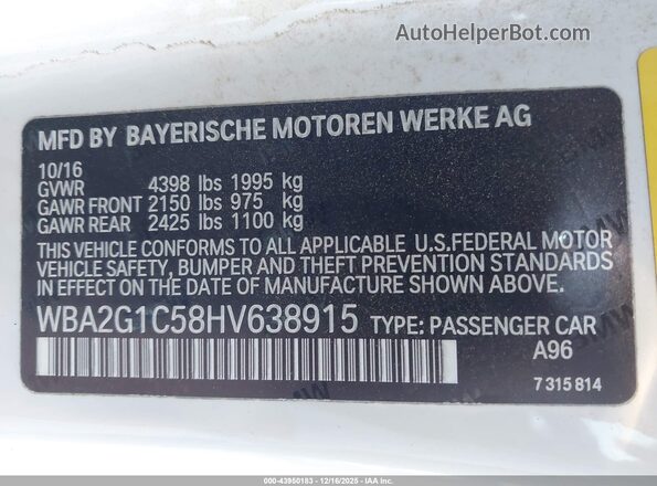 WBA2G1C58HV638915 2017 BMW M2 White Widok komory silnika