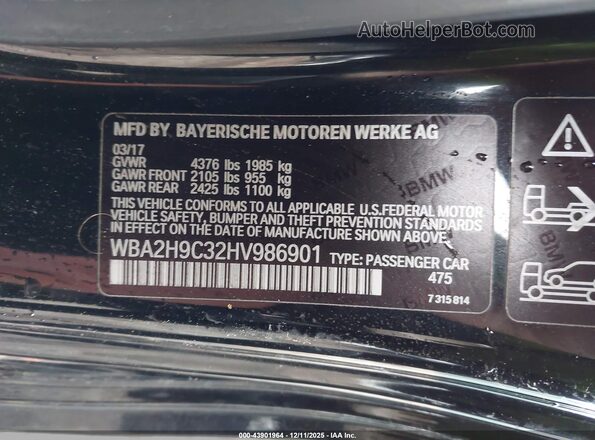 WBA2H9C32HV986901 2017 BMW 2 SERIES Black Engine compartment view