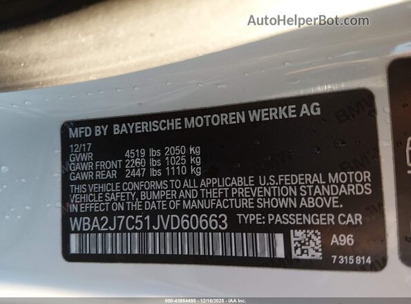 WBA2J7C51JVD60663 2018 BMW M2 White Вид підкапотного простору