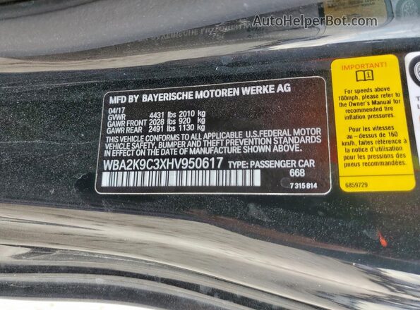 WBA2K9C3XHV950617 2017 BMW 2 SERIES Black Vista de la etiqueta del VIN
