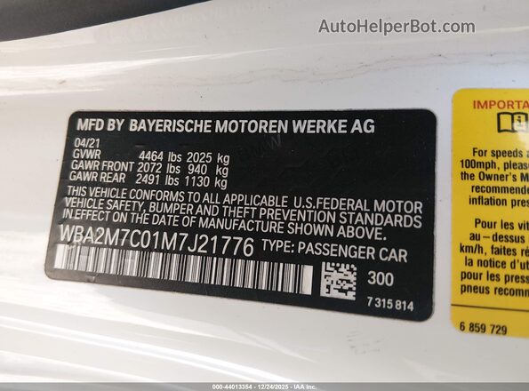 WBA2M7C01M7J21776 2021 BMW 2 SERIES White ძრავის განყოფილების ხედი