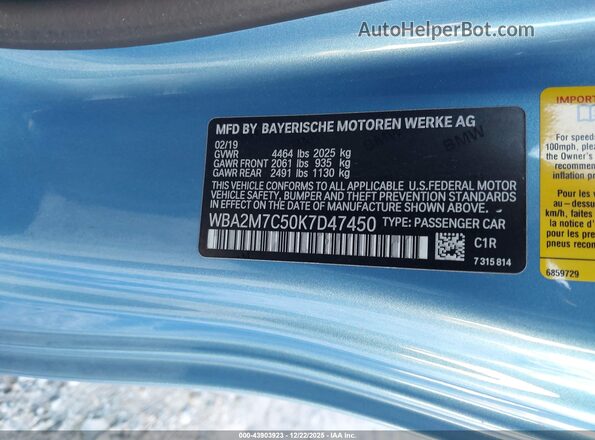 WBA2M7C50K7D47450 2019 BMW 2 SERIES Blue Вид підкапотного простору
