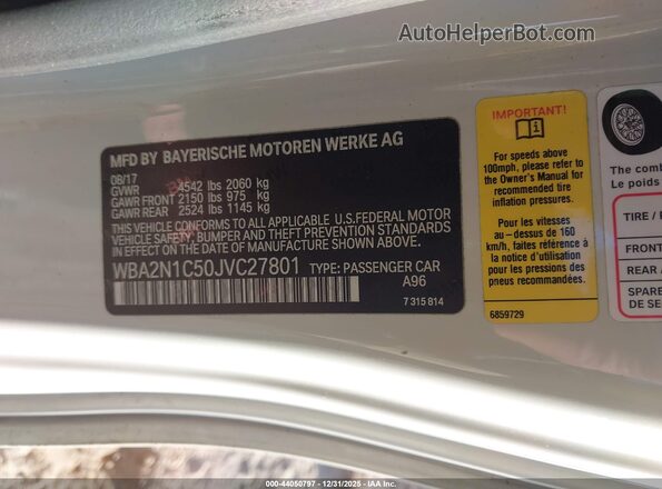 WBA2N1C50JVC27801 2018 BMW M2 White 