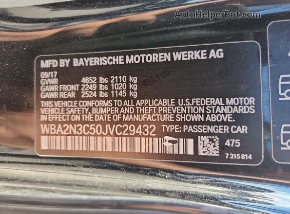 WBA2N3C50JVC29432 2018 BMW M2 Black Вид підкапотного простору