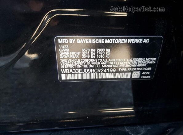 WBA33EJ09RCR24199 2024 BMW 7 SERIES Черный Вид наклейки с VIN-кодом