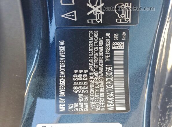 WBA43AT02PCL30691 2023 BMW 4 SERIES Синий Вид подкапотного пространства