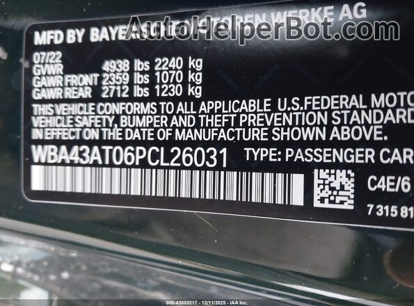 WBA43AT06PCL26031 2023 BMW 4 SERIES Green Vista del compartimento del motor