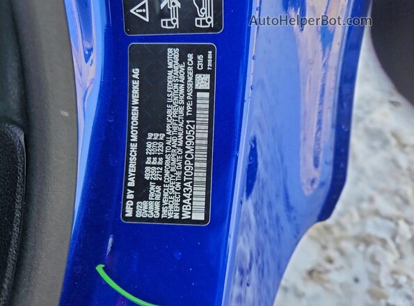 WBA43AT09PCM90521 2023 BMW 4 SERIES Blue Вид наклейки з VIN-кодом