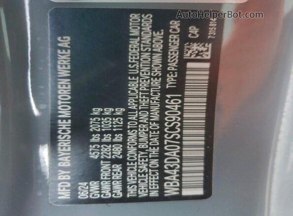 WBA43DA07SCS90461 2025 BMW 4 SERIES Gray VIN կոդի պիտակի տեսք