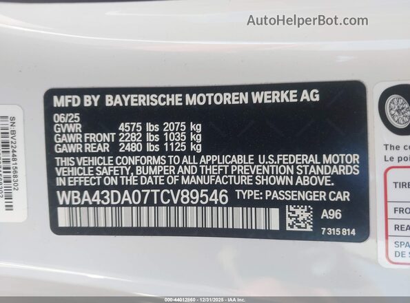WBA43DA07TCV89546 2026 BMW 4 SERIES White Engine compartment view