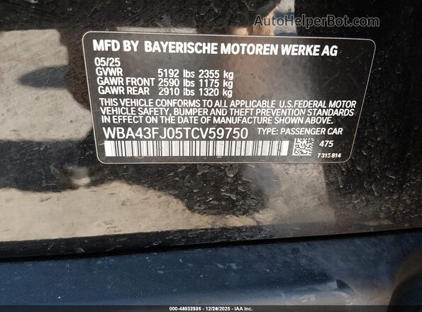 WBA43FJ05TCV59750 2026 BMW 5 SERIES Черный Вид подкапотного пространства
