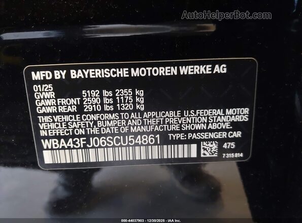WBA43FJ06SCU54861 2025 BMW 5 SERIES Black Շարժիչի բաժամունքի տեսք