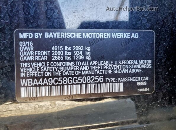 WBA4A9C58GG508256 2016 BMW 4 SERIES Black Vista del compartimento del motor