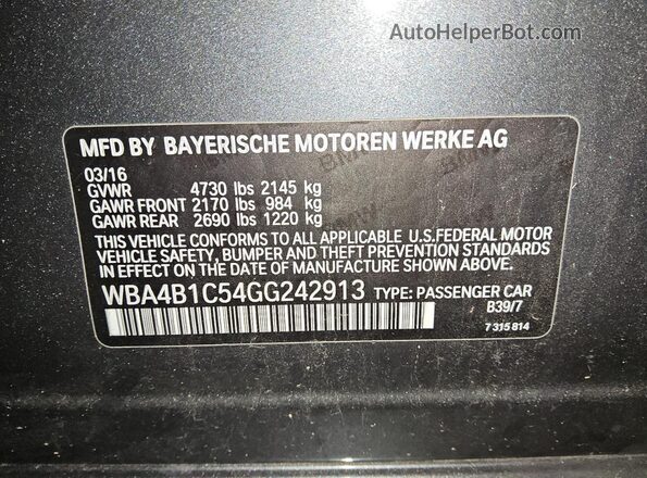 WBA4B1C54GG242913 2016 BMW 4 SERIES Gray Engine compartment view
