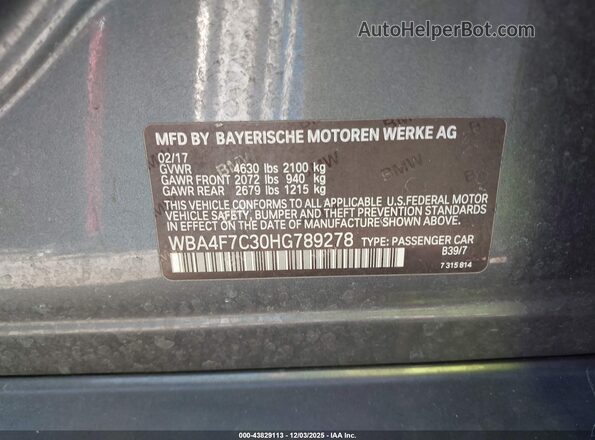 WBA4F7C30HG789278 2017 BMW 4 SERIES Gray ძრავის განყოფილების ხედი