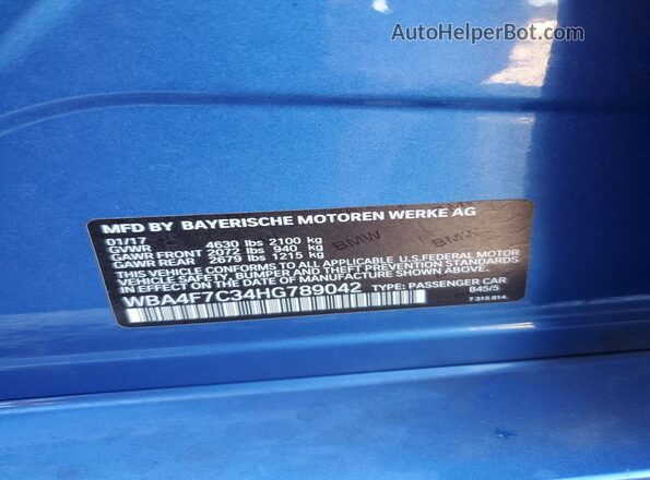 WBA4F7C34HG789042 2017 BMW 4 SERIES Blue ძრავის განყოფილების ხედი