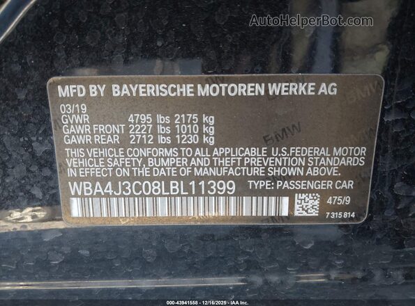 WBA4J3C08LBL11399 2020 BMW 4 SERIES Black Vista del compartimento del motor