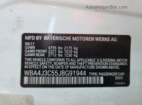 WBA4J3C55JBG91944 2018 BMW 4 SERIES Белый Вид наклейки с VIN-кодом