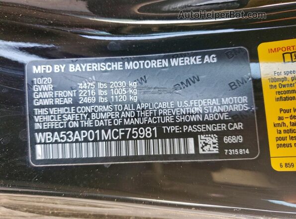 WBA53AP01MCF75981 2021 BMW 4 SERIES Black Вид підкапотного простору