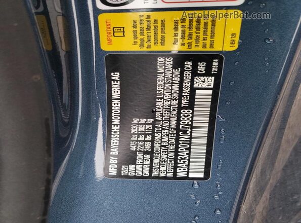 WBA53AP01NCJ79838 2022 BMW 4 SERIES Blue Vista del compartimento del motor