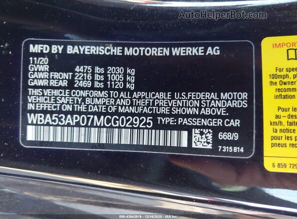 WBA53AP07MCG02925 2021 BMW 4 SERIES Black Engine compartment view
