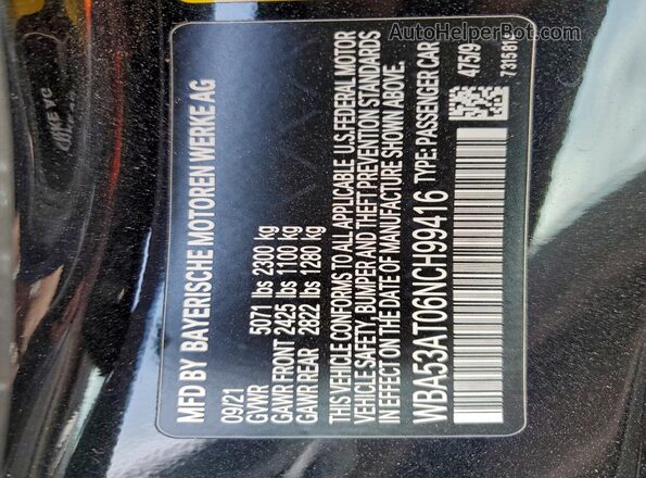 WBA53AT06NCH99416 2022 BMW M4 Black VIN sticker view