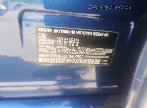 WBA53BH06MCF98693 2021 BMW 5 SERIES Blue Вид підкапотного простору