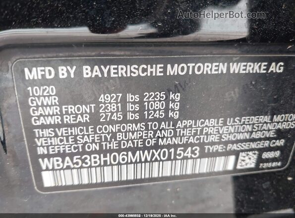 WBA53BH06MWX01543 2021 BMW 5 SERIES Black Widok komory silnika