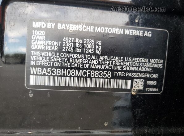 WBA53BH08MCF88358 2021 BMW 5 SERIES Black Vista del compartimento del motor