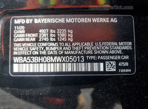 WBA53BH08MWX05013 2021 BMW 5 SERIES Black Engine compartment view