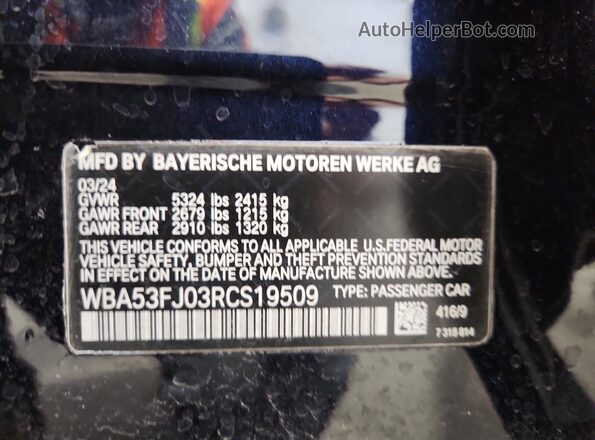 WBA53FJ03RCS19509 2024 BMW 5 SERIES Black Вид підкапотного простору