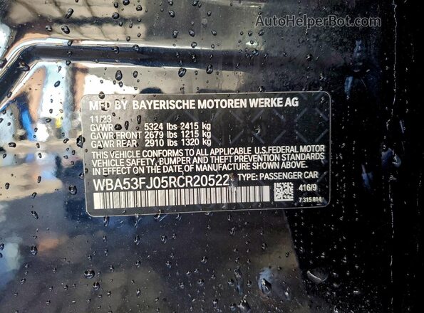 WBA53FJ05RCR20522 2024 BMW 5 SERIES Black Вид наклейки з VIN-кодом
