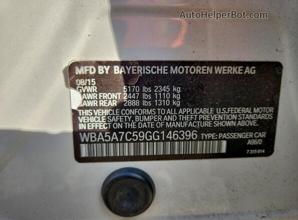 WBA5A7C59GG146396 2016 BMW 5 SERIES White Շարժիչի բաժամունքի տեսք