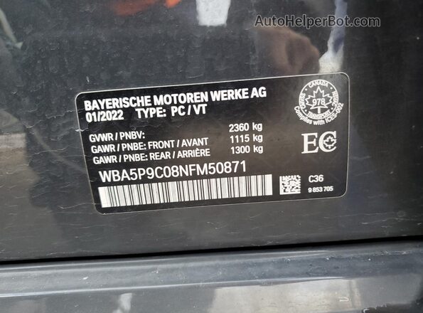 WBA5P9C08NFM50871 2022 BMW 3 SERIES Серый Вид наклейки с VIN-кодом