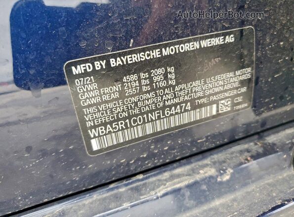 WBA5R1C01NFL64474 2022 BMW 3 SERIES Blue Вид підкапотного простору
